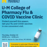 flyer for U-M College of Pharmacy Sponsored Flu & COVID Vaccine Clinic with event details